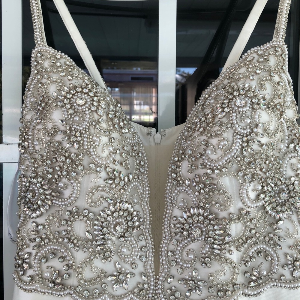 White Jovani Beaded Dress